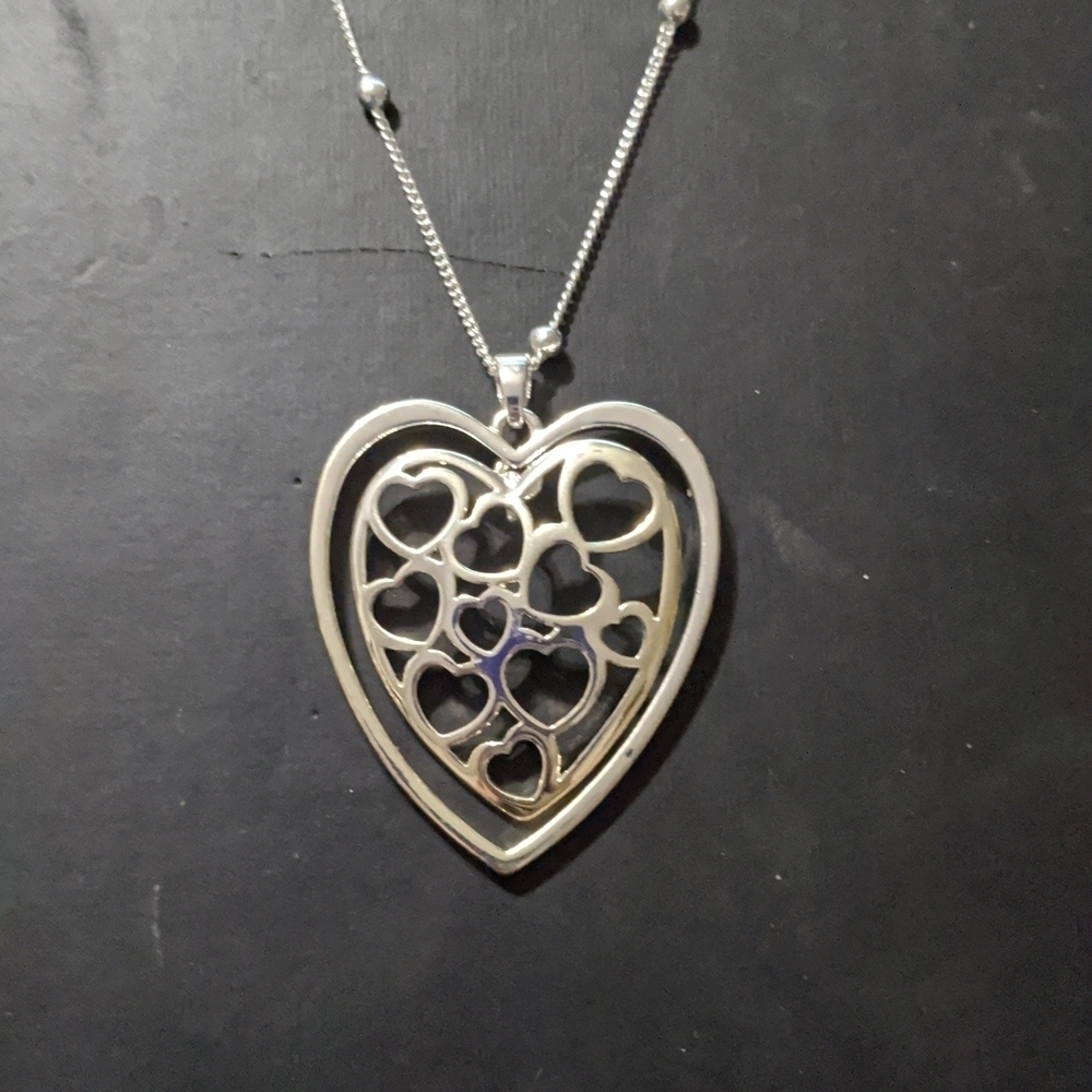 Equilibrium Silver Tone Open Work Heart Shape Pendant Statement Necklace